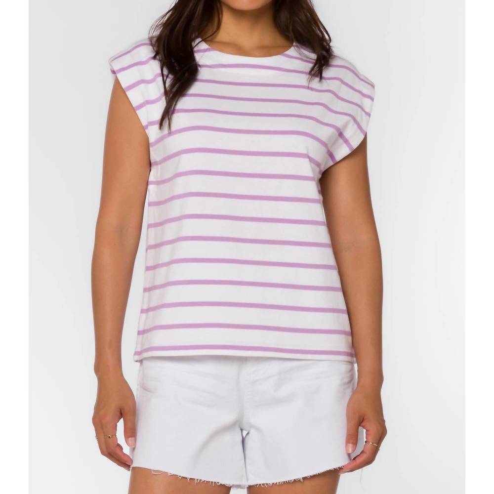 NEW VELVET HEART women's derrick top in optic white lavender bloom stripe